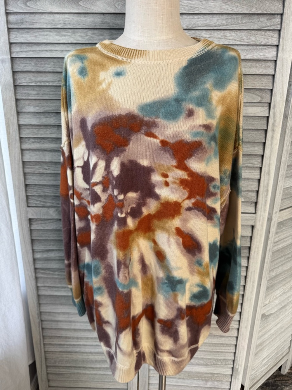 NATURAL LIFE Taylor Oversized Tie-Dye Cotton Sweater-Cream, Rust, Teal, Mustard